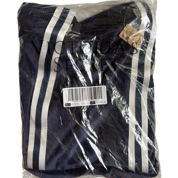 , VICTORIA'S SECRET PINK Velvet Navy Blue Ribbed Large Tote Bag, 18"x13"x4" - Picture 5 of 8